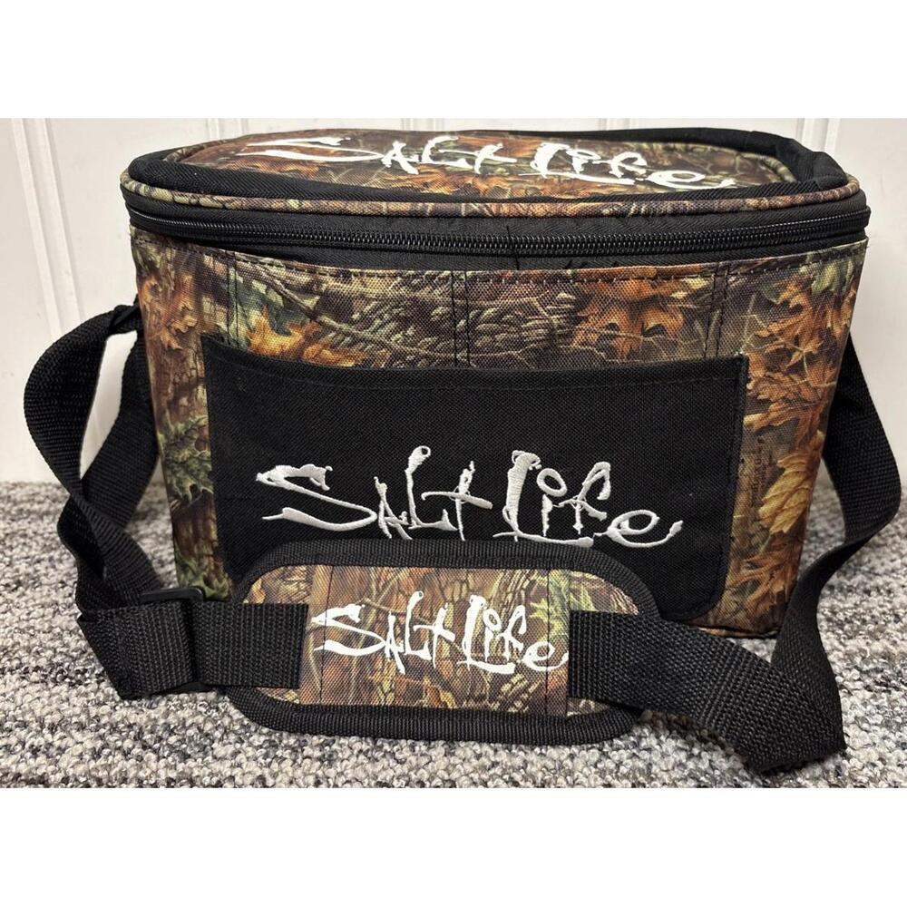 Salt Life Soft Can Cooler Sandbar Camo Zippered 12”X8”X7” Outdoor Great Shape